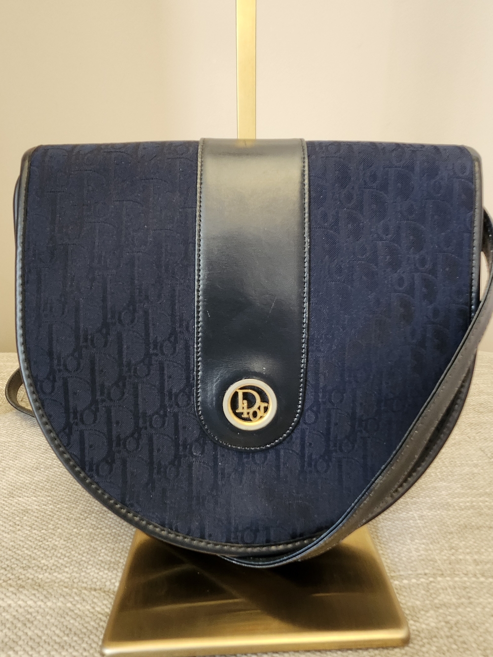 Christian Dior Nay Blue Cannage Trotter Saddle Canvas Crossbody Bag